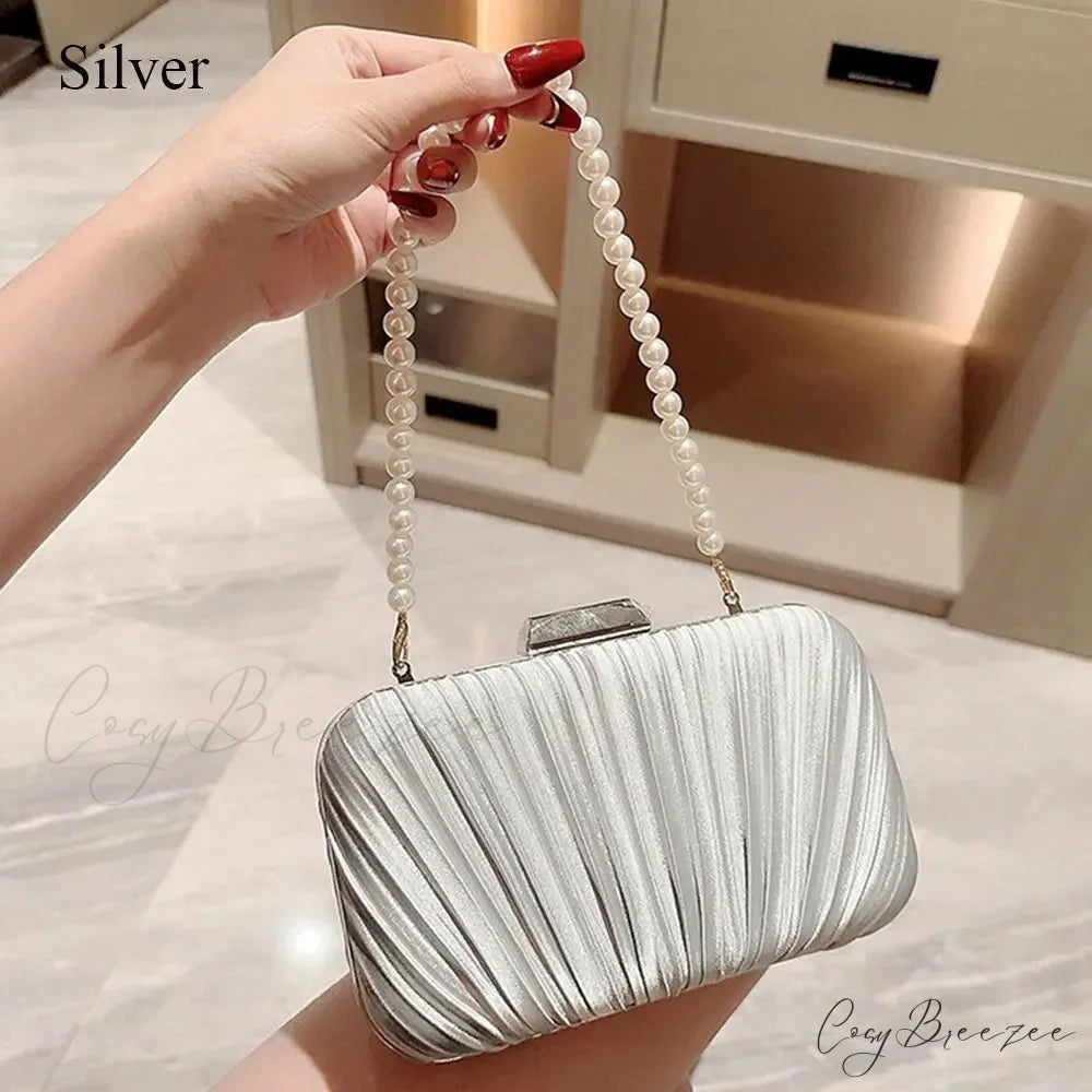 Silk Evening Elegant Banquet Clutch silver clutchbag-250126