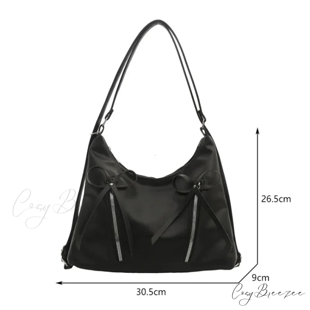 Silver Bow PU Leather Shoulder Bag shoulder-250126