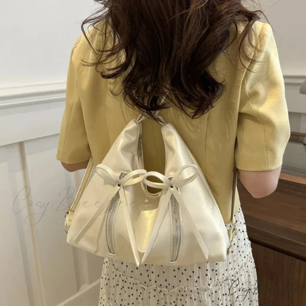 Silver Bow PU Leather Shoulder Bag shoulder-250126
