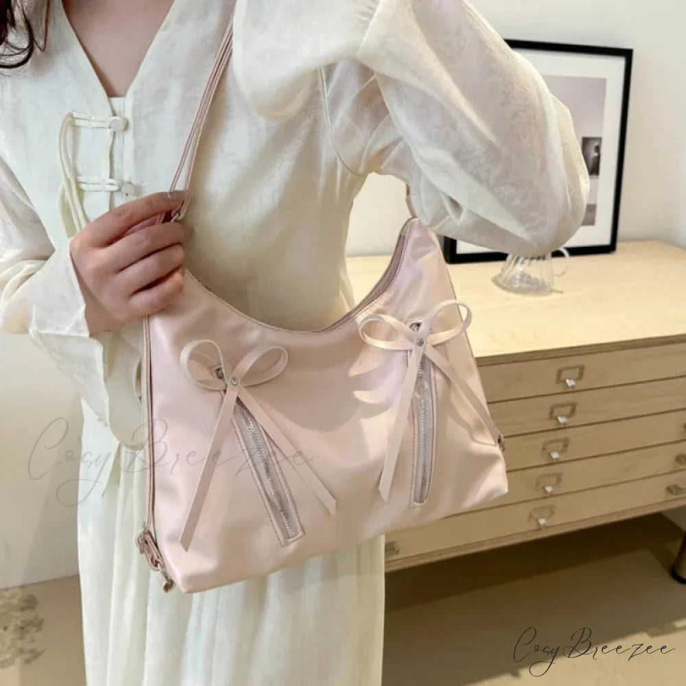 Silver Bow PU Leather Shoulder Bag shoulder-250126