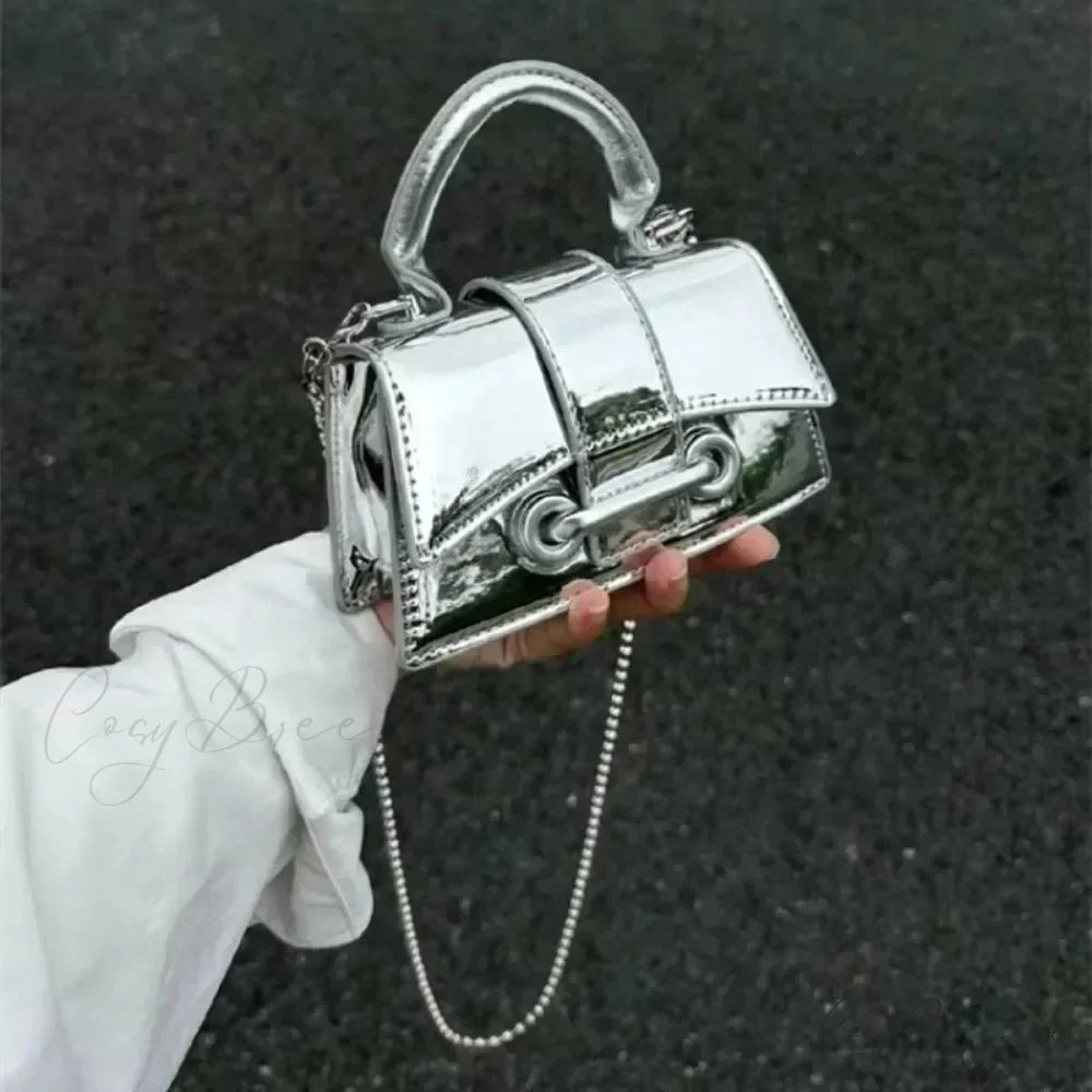Silver Chic PU Leather Crossbody Bag White handbag-250126