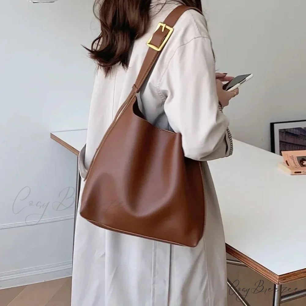 Silver Pleated Drawstring Bag Brown shoulder-250126