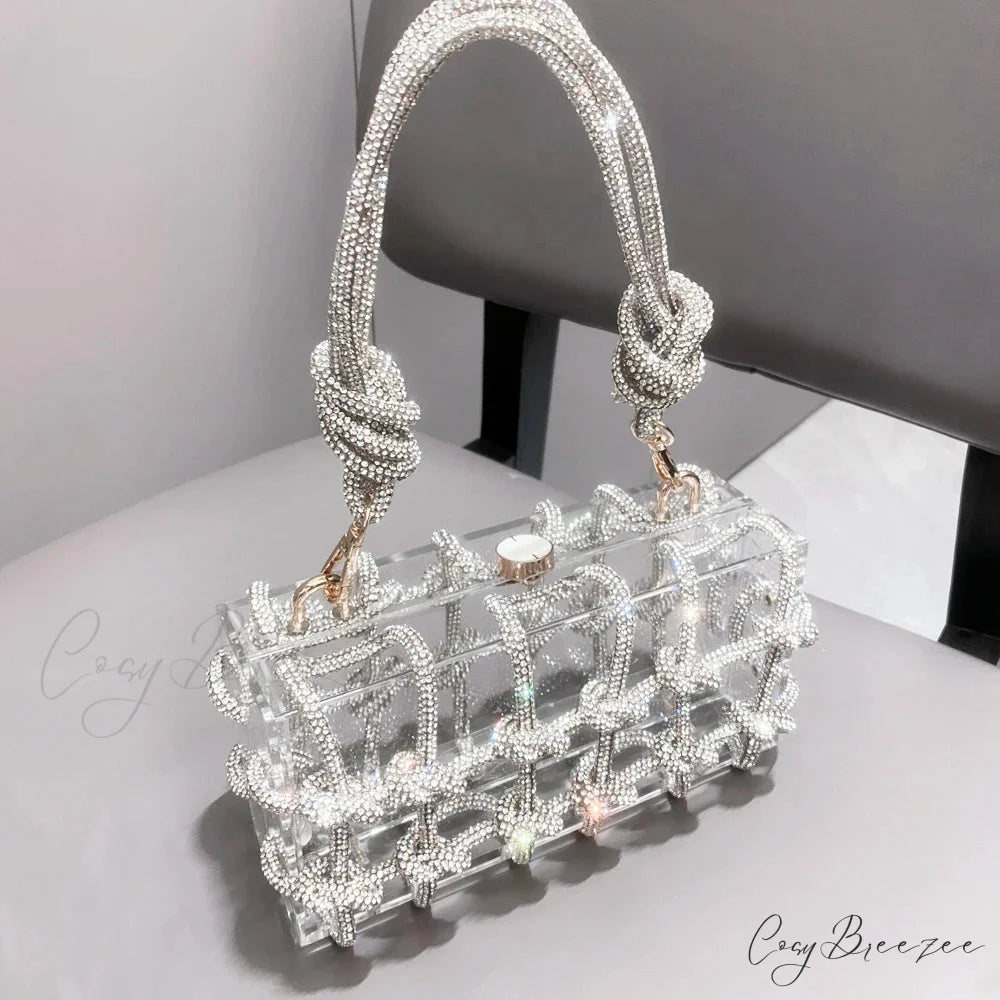 Silver Rhinestone Handmade Evening Clutch Bag Silver clutchbag-250126
