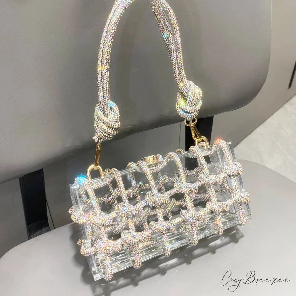Silver Rhinestone Handmade Evening Clutch Bag clutchbag-250126