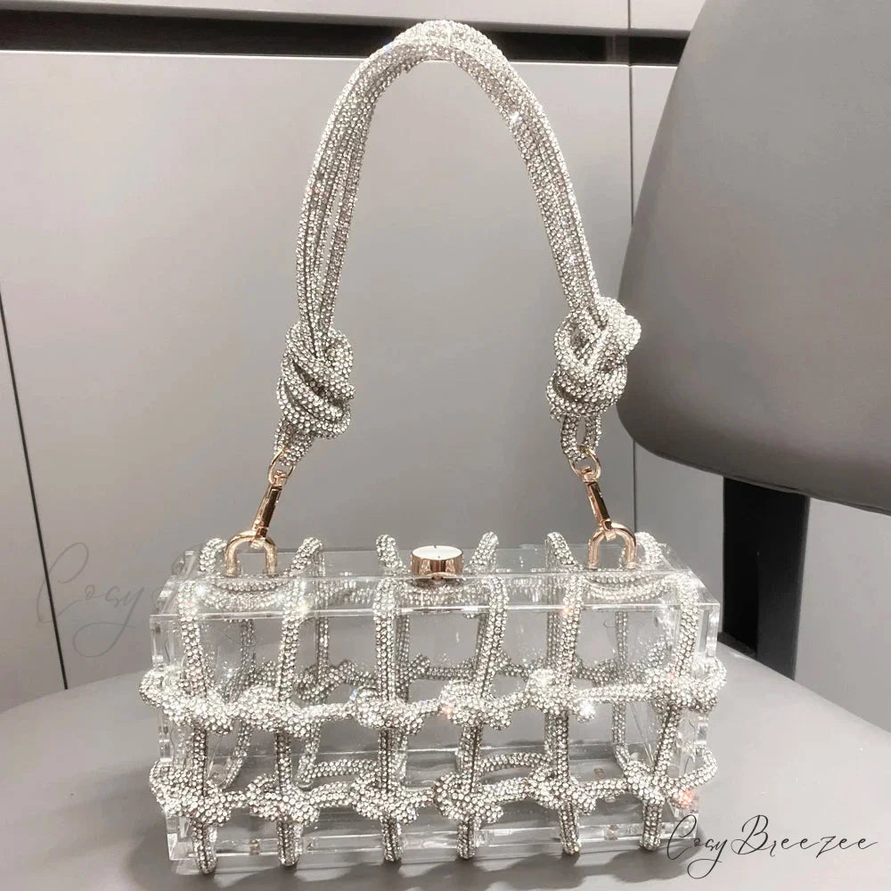 Silver Rhinestone Handmade Evening Clutch Bag clutchbag-250126