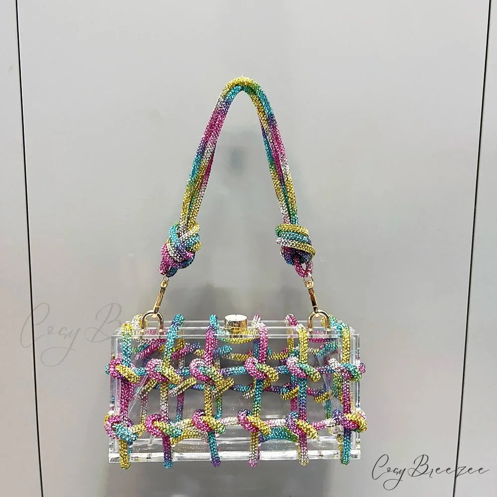 Silver Rhinestone Handmade Evening Clutch Bag Multicolour clutchbag-250126