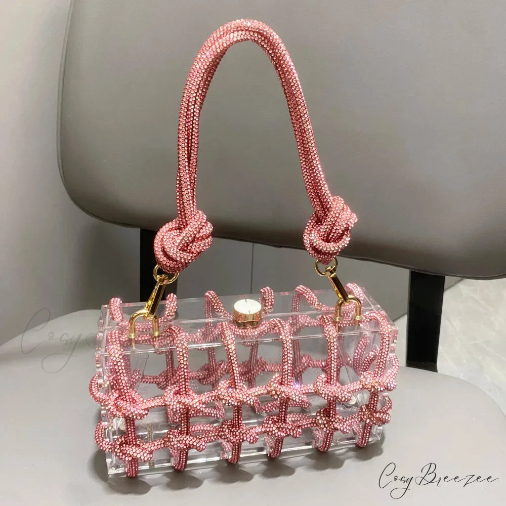 Silver Rhinestone Handmade Evening Clutch Bag Pink clutchbag-250126