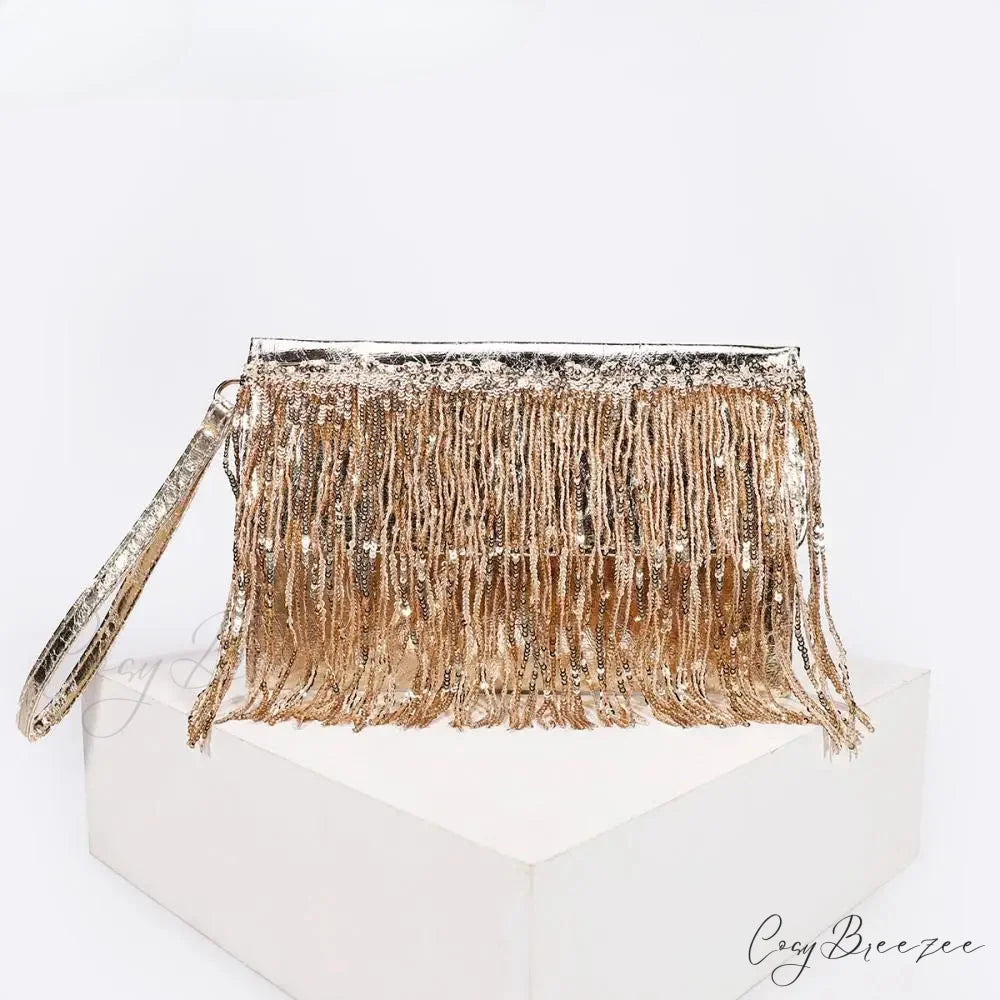 Silver Sequin Rhinestone Evening Clutch Gold wristlet-250126