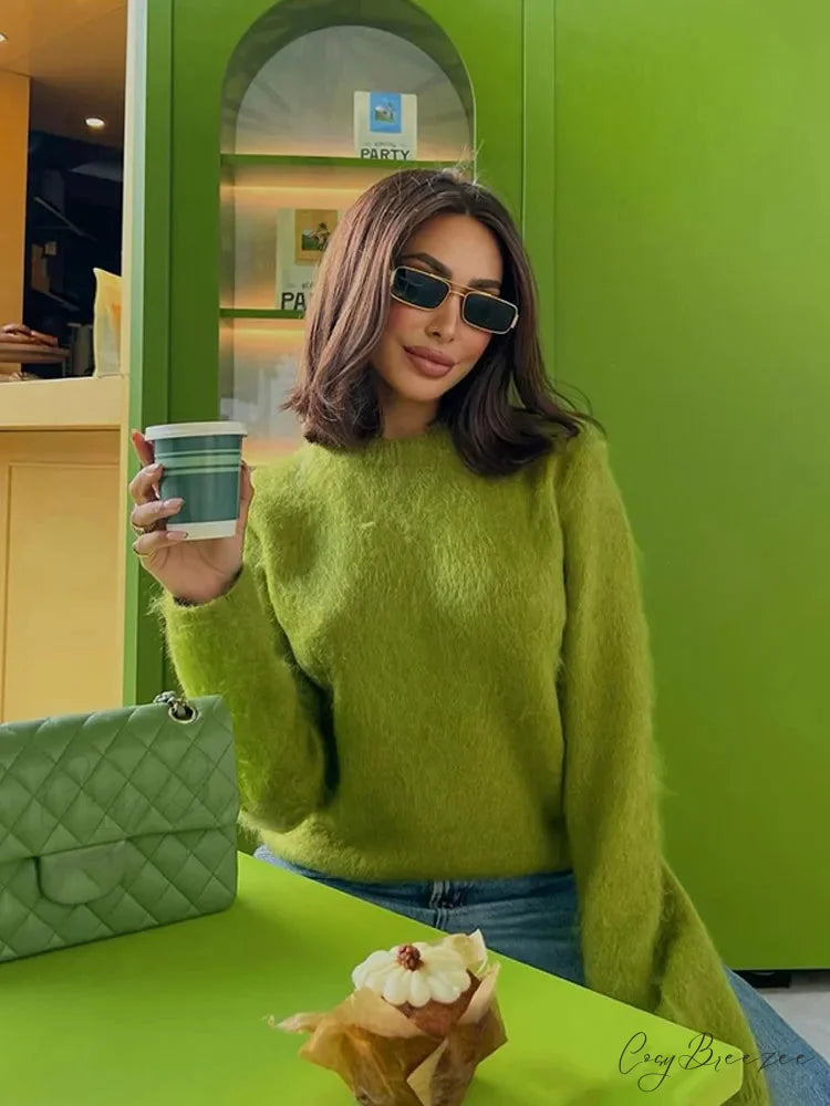 Simple Cashmere Round Neck Sweater Green / S swraters-241228