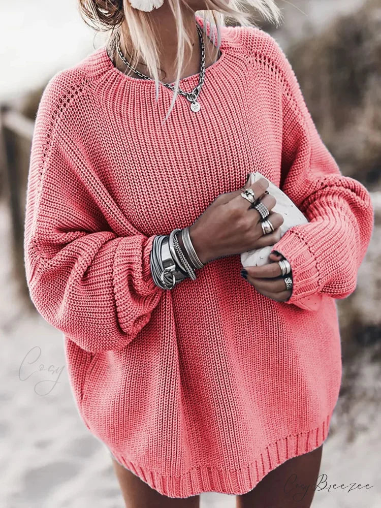 Simple Knit Stretch Winter Sweater Pink / S swraters-241228