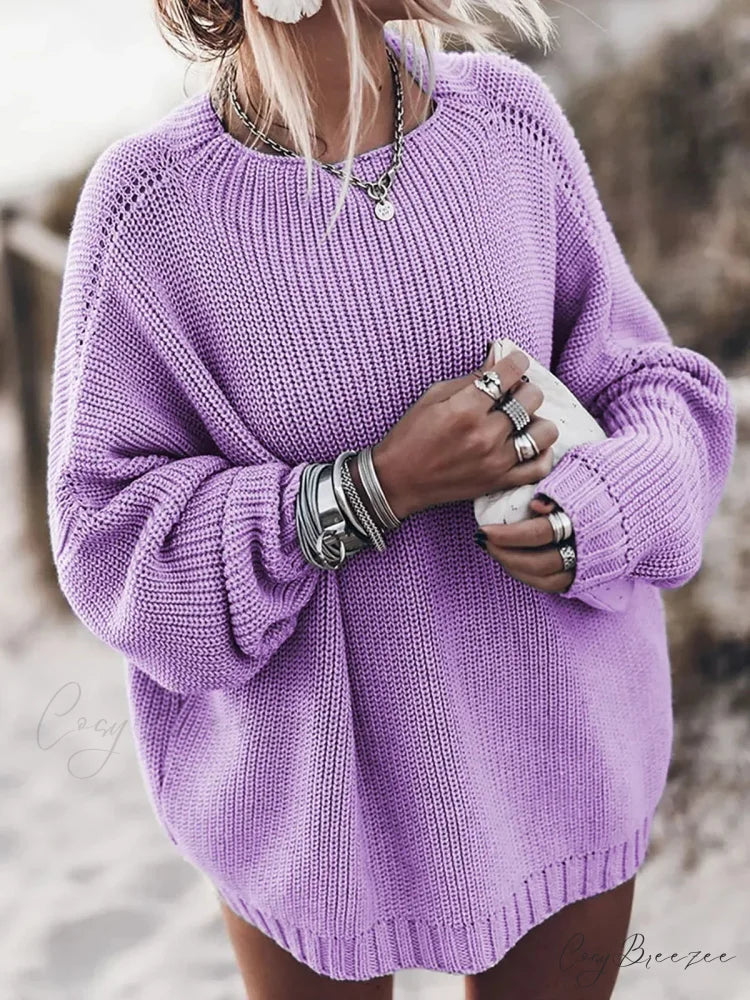 Simple Knit Stretch Winter Sweater Purple / S swraters-241228
