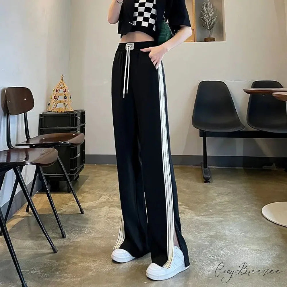 Simple Loose Wide Leg Elastic Pants Black / S (40-45KG) pants-241228