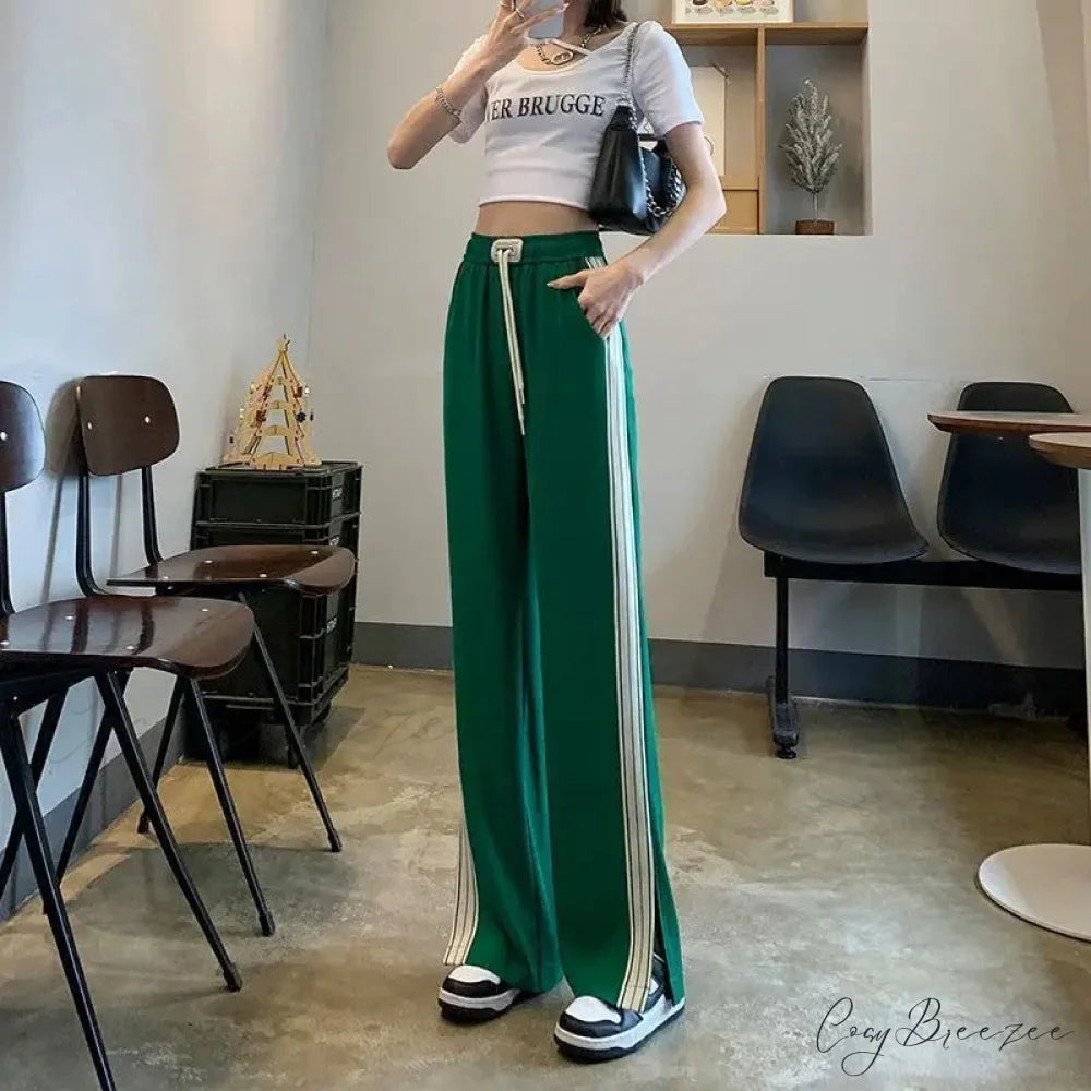 Simple Loose Wide Leg Elastic Pants Green / S (40-45KG) pants-241228