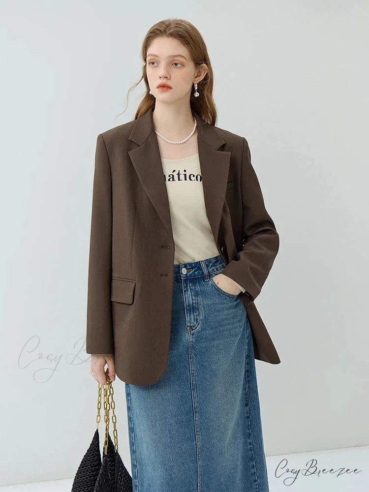 Simple Temperament Casual Popular All-match Loose New Chic Comfortable Coat Chocolate Brown / S