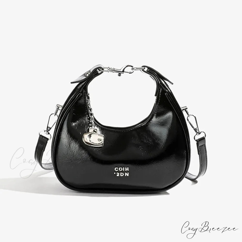 Simple Versatile Solid Shoulder Messenger Handbag Black handbag-250126
