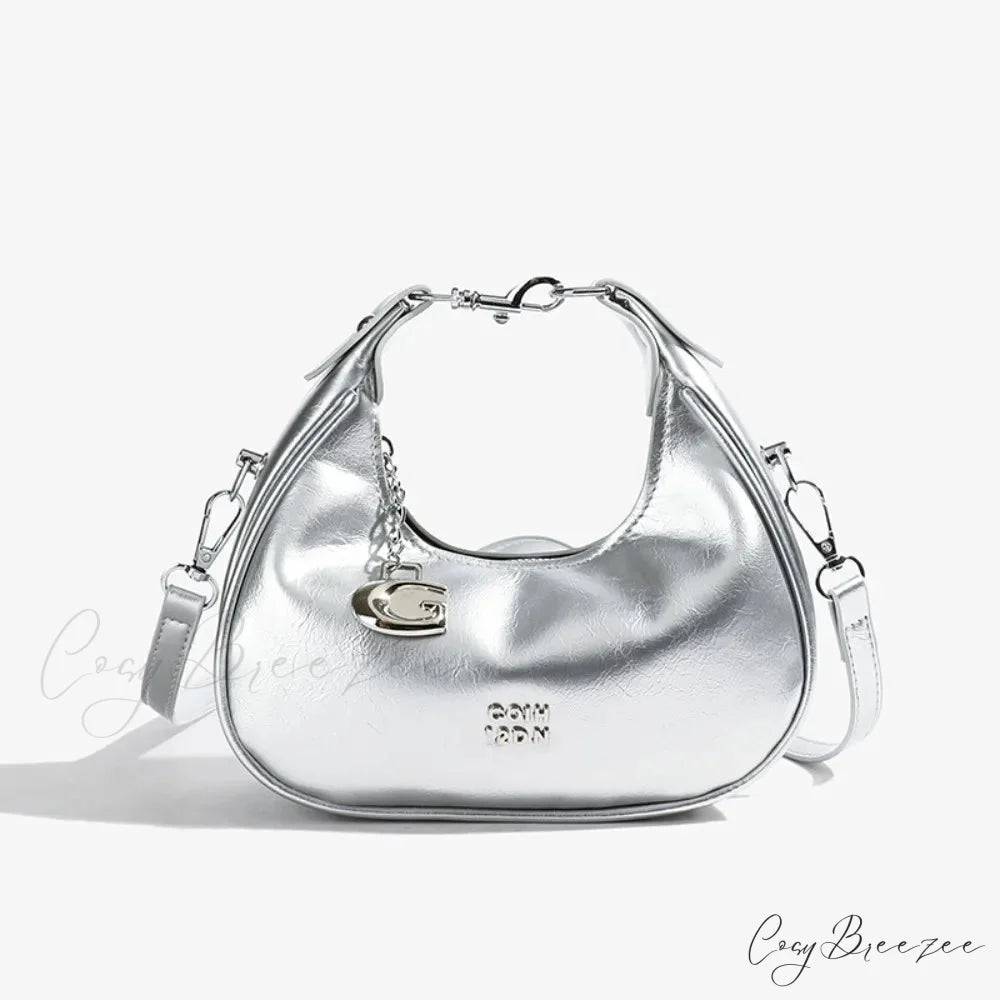 Simple Versatile Solid Shoulder Messenger Handbag silver handbag-250126
