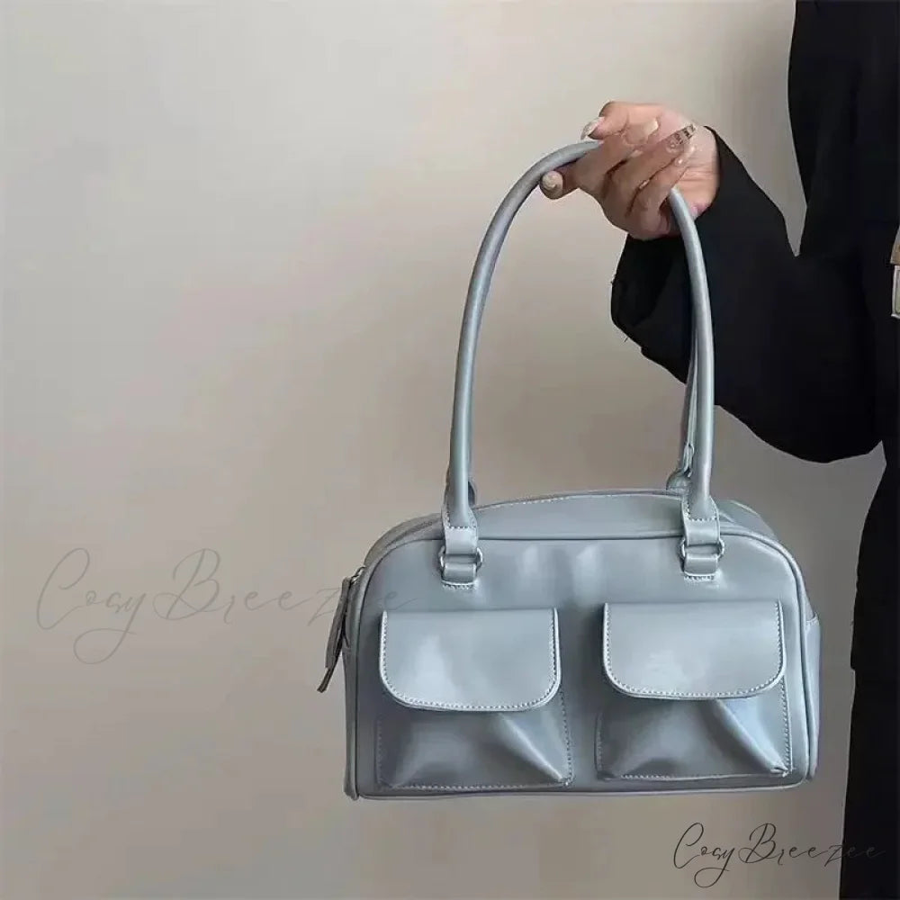 Simple Vintage Business PU Bag Blue / 28x16x10cm shoulder-250126