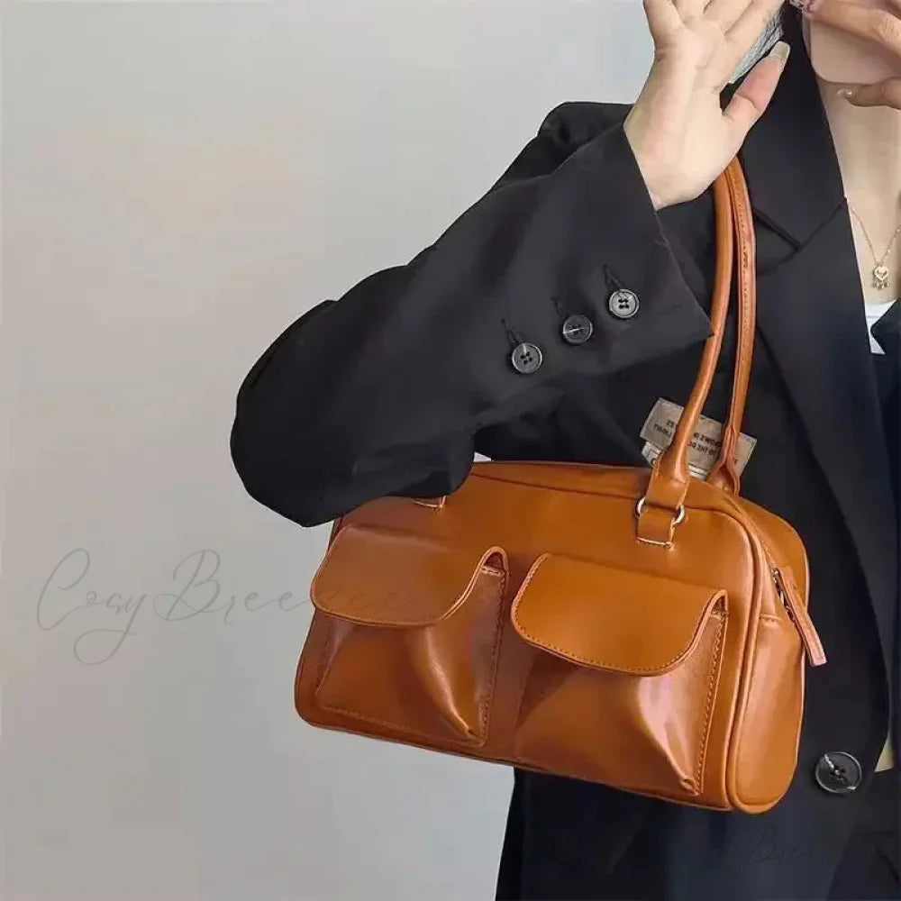 Simple Vintage Business PU Bag Brown / 28x16x10cm shoulder-250126