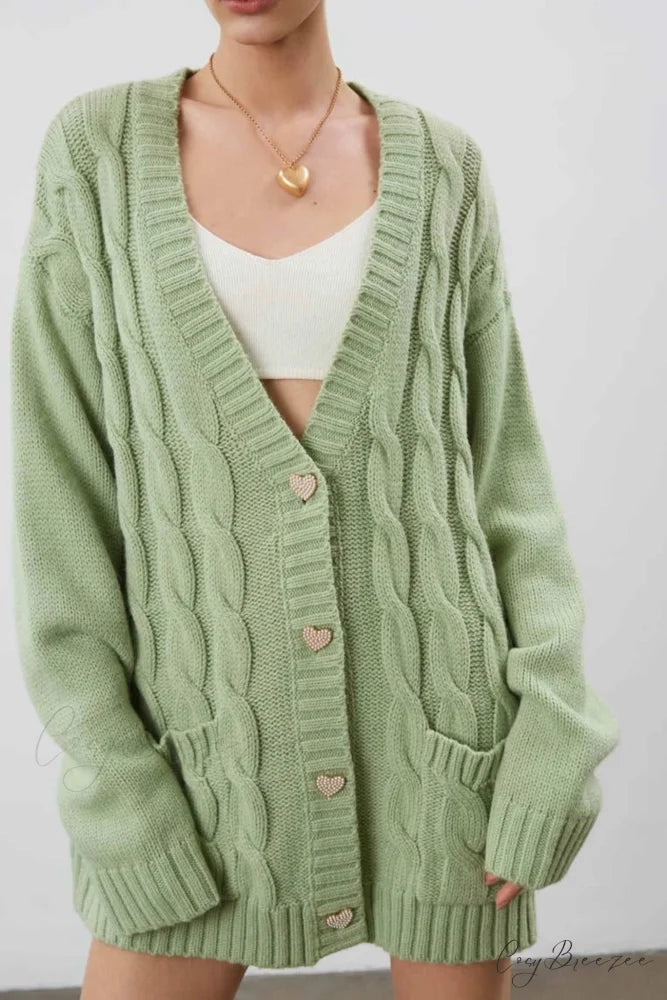 Single-breasted Knit Cable Cardigan Green / S