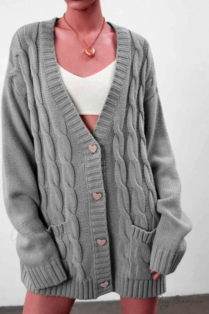 Single-breasted Knit Cable Cardigan Light Grey / S