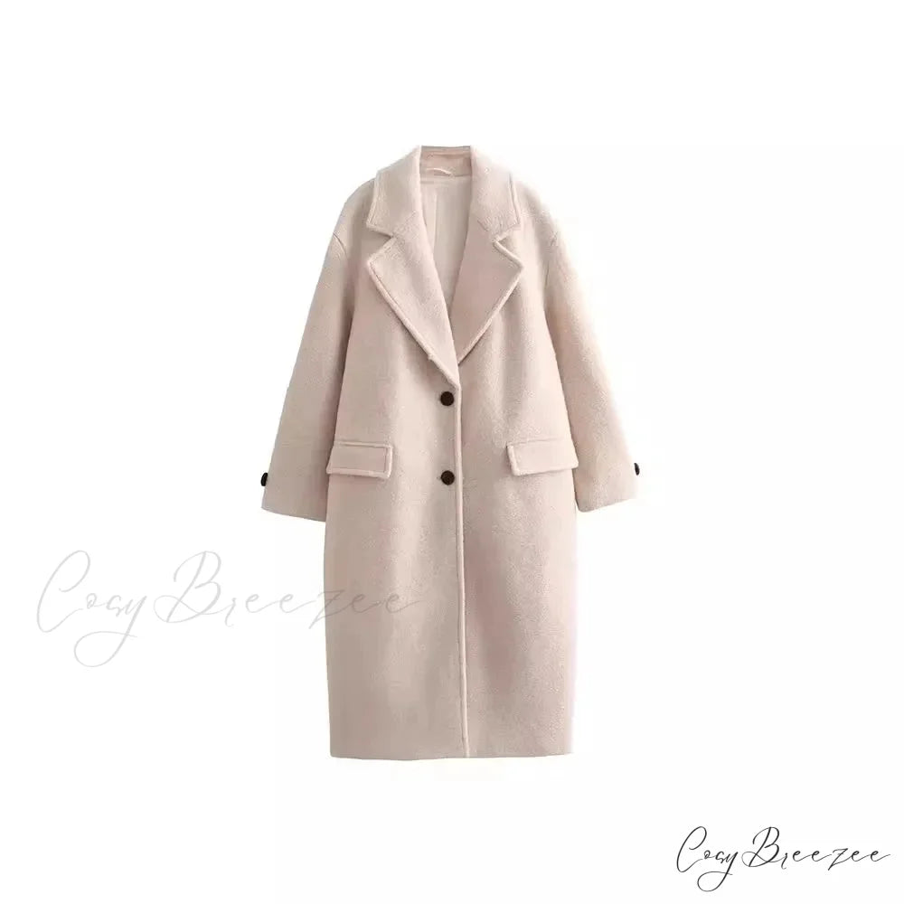 Single-Breasted Relaxed Woolen Coat Beige / XS overcoats-241228