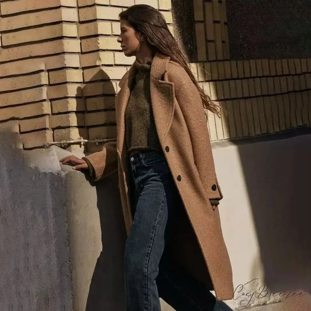Single-Breasted Relaxed Woolen Coat overcoats-241228