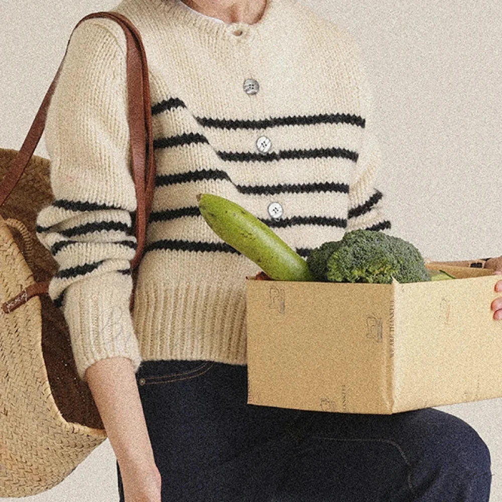 Single-breasted Striped Knit Cardigan cardigans-241228