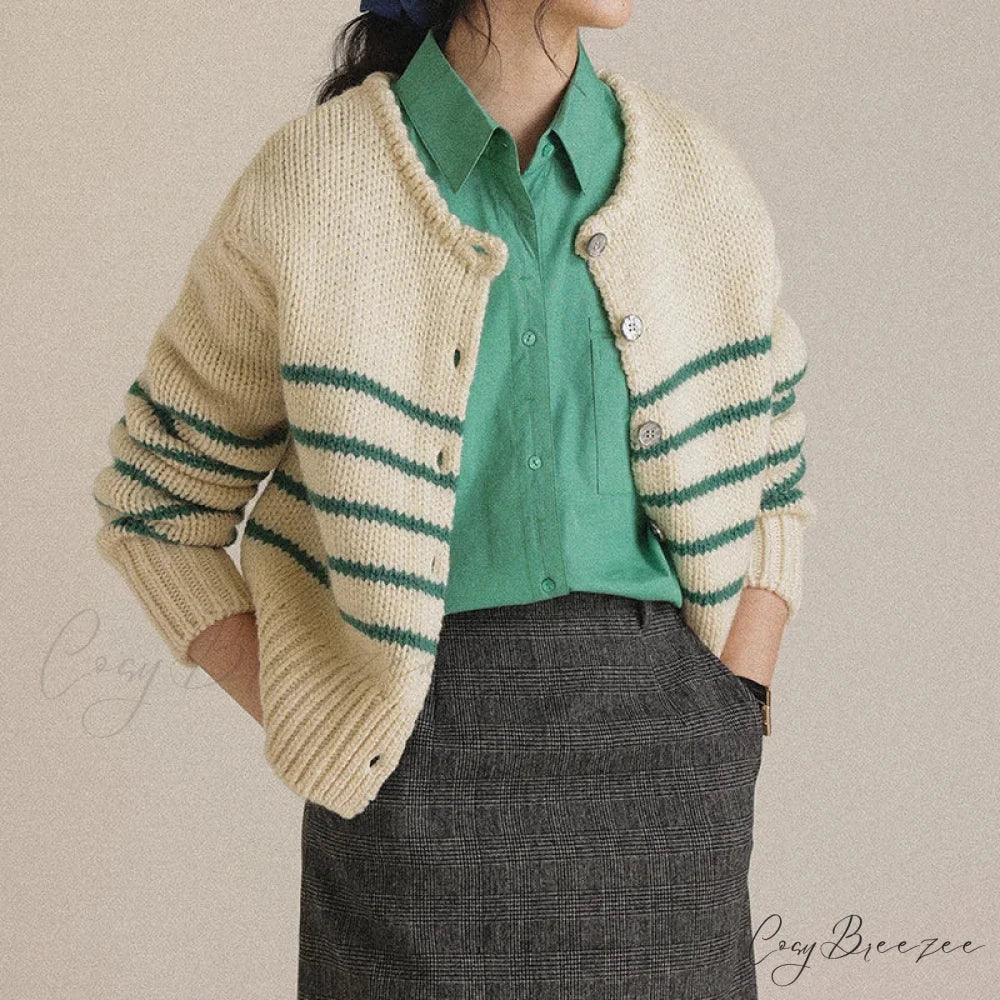 Single-breasted Striped Knit Cardigan GREEN / One Size cardigans-241228