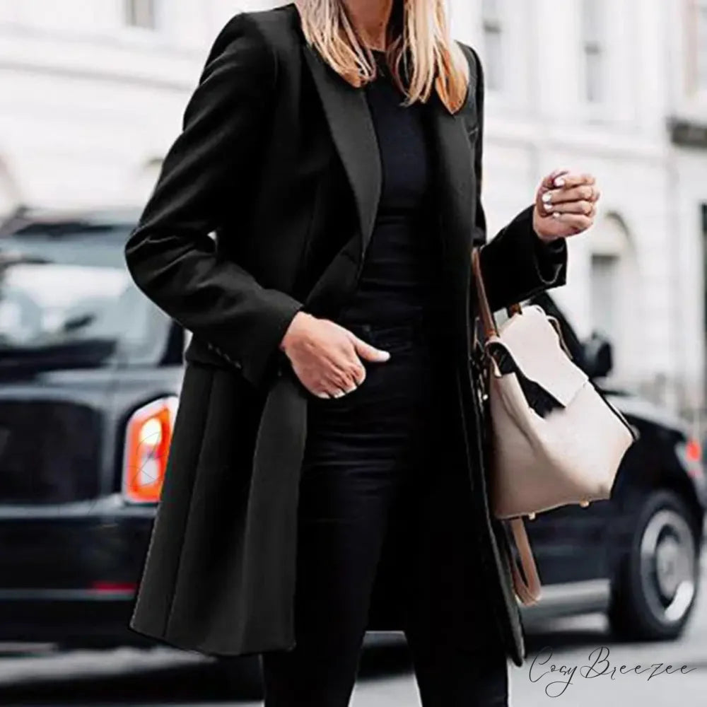 Single-Breasted Wool Suit Blazer Coat Black / M overcoats-241228