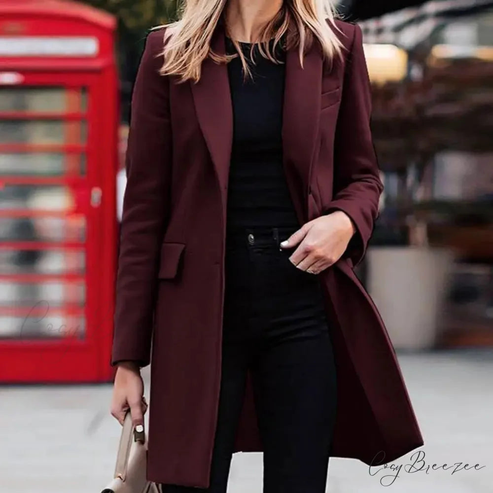 Single-Breasted Wool Suit Blazer Coat Red / M overcoats-241228