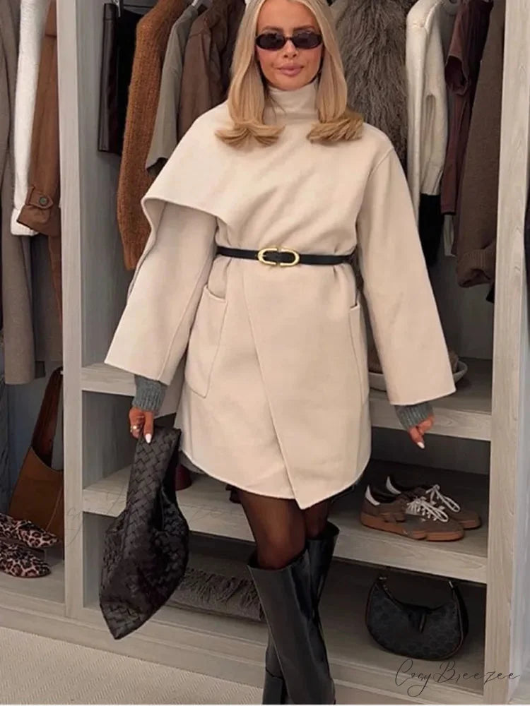 Single Buckle Woolen Irregular Coat coats-241228