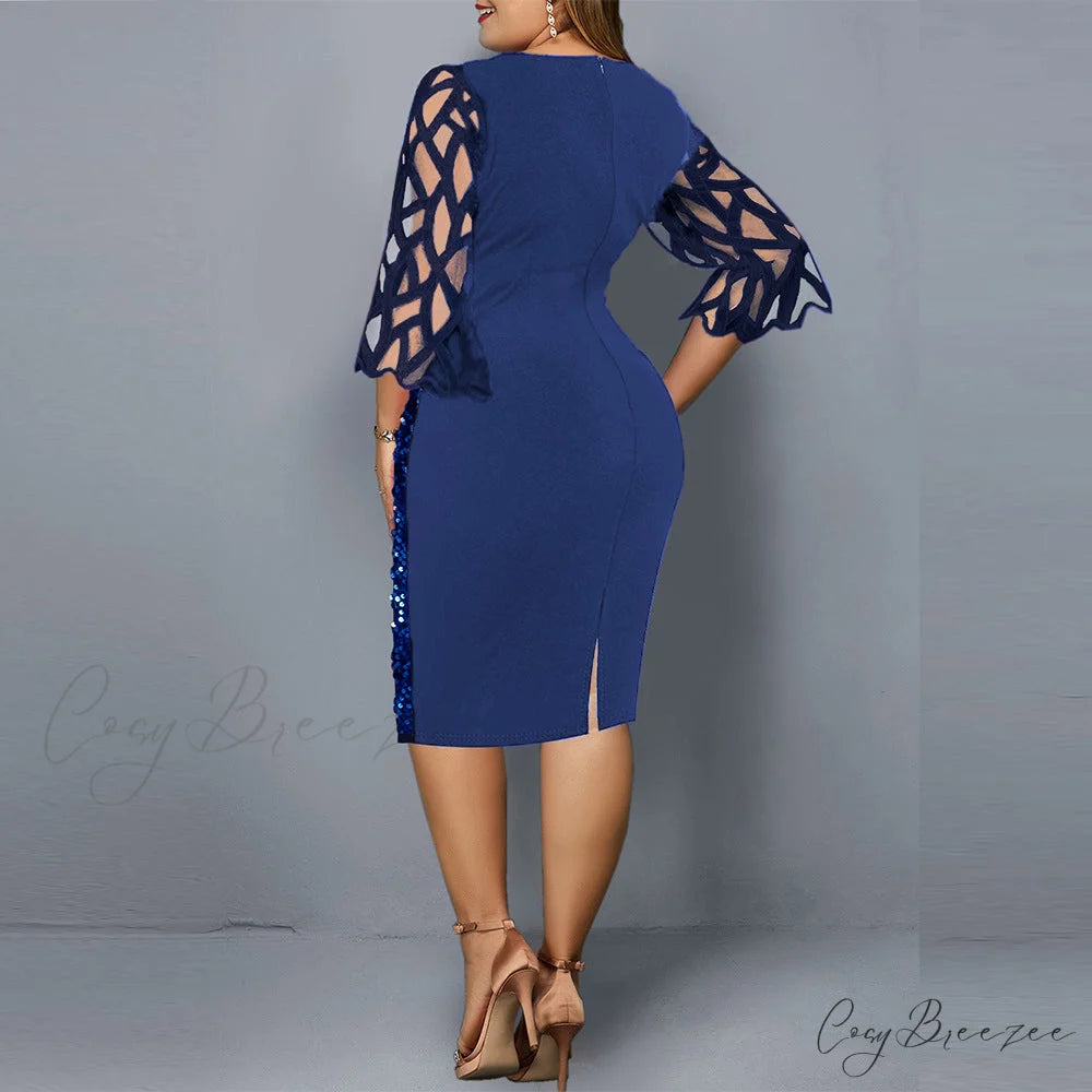 Size Elegant Evening Outfits Sequin Party Women Wedding Plus Bodycon - Warm-Season 4XL Gown - for Green Gown 5XL