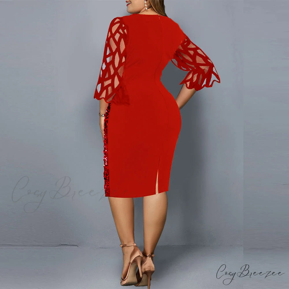 Size Elegant Evening Outfits Sequin Party Women Wedding Plus Bodycon - Warm-Season 4XL Gown - for Green Gown 5XL