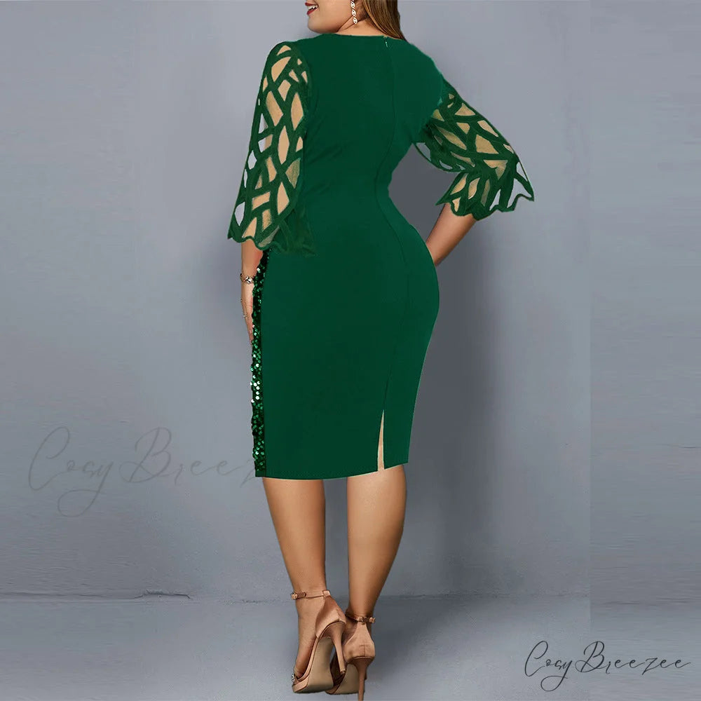 Size Elegant Evening Outfits Sequin Party Women Wedding Plus Bodycon - Warm-Season 4XL Gown - for Green Gown 5XL