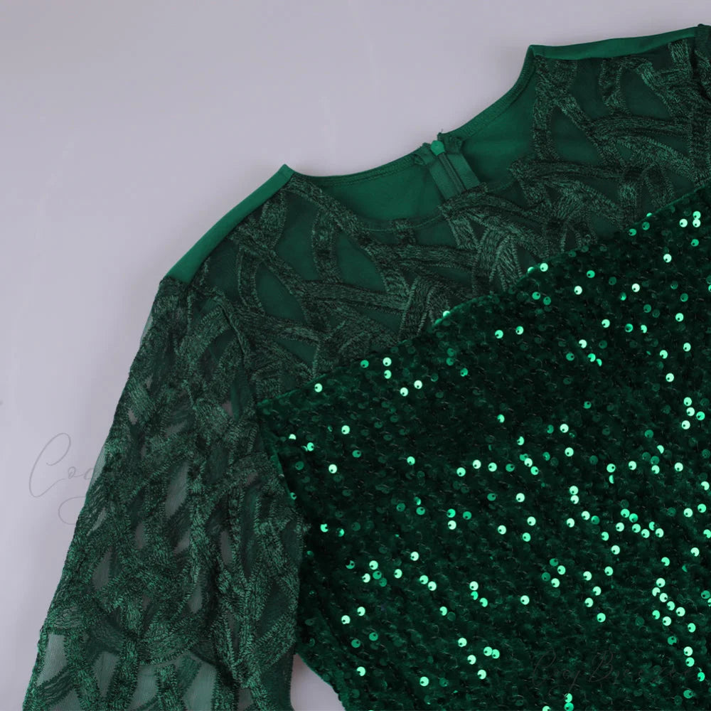 Size Elegant Evening Outfits Sequin Party Women Wedding Plus Bodycon - Warm-Season 4XL Gown - for Green Gown 5XL