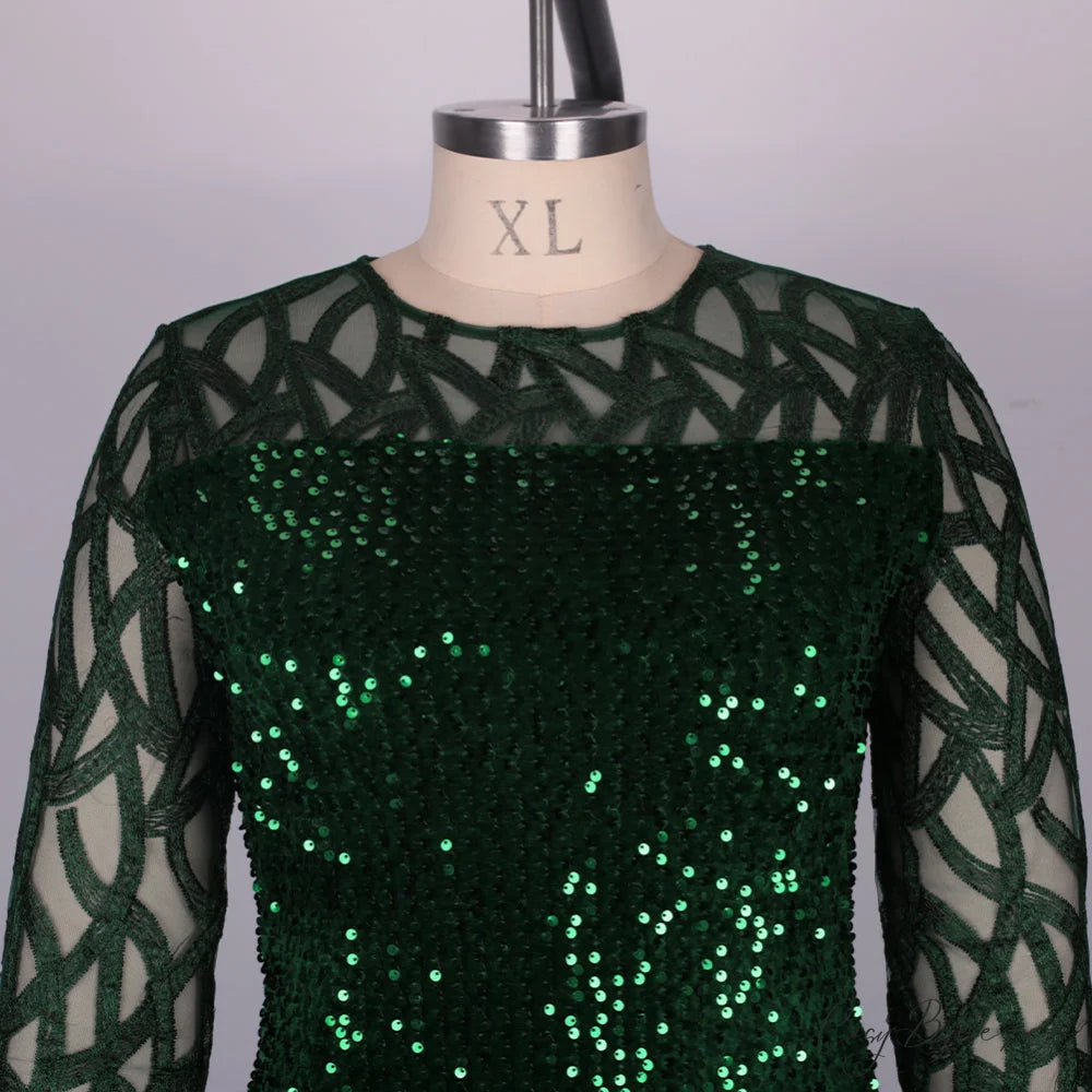Size Elegant Evening Outfits Sequin Party Women Wedding Plus Bodycon - Warm-Season 4XL Gown - for Green Gown 5XL