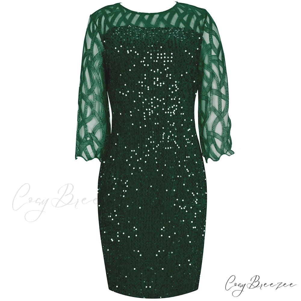 Size Elegant Evening Outfits Sequin Party Women Wedding Plus Bodycon - Warm-Season 4XL Gown - for Green Gown 5XL