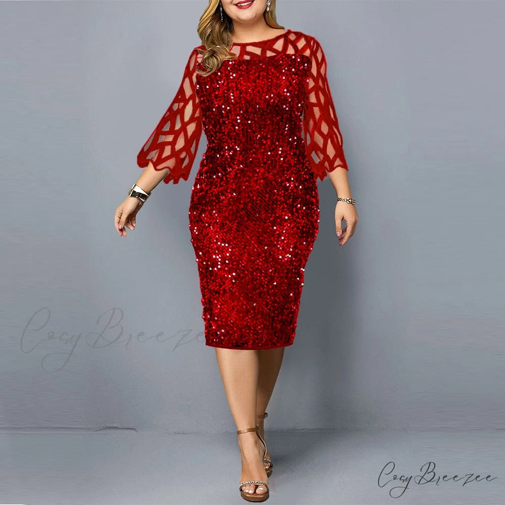 Size Elegant Evening Outfits Sequin Party Women Wedding Plus Bodycon - Warm-Season 4XL Gown - for Green Gown 5XL Red
