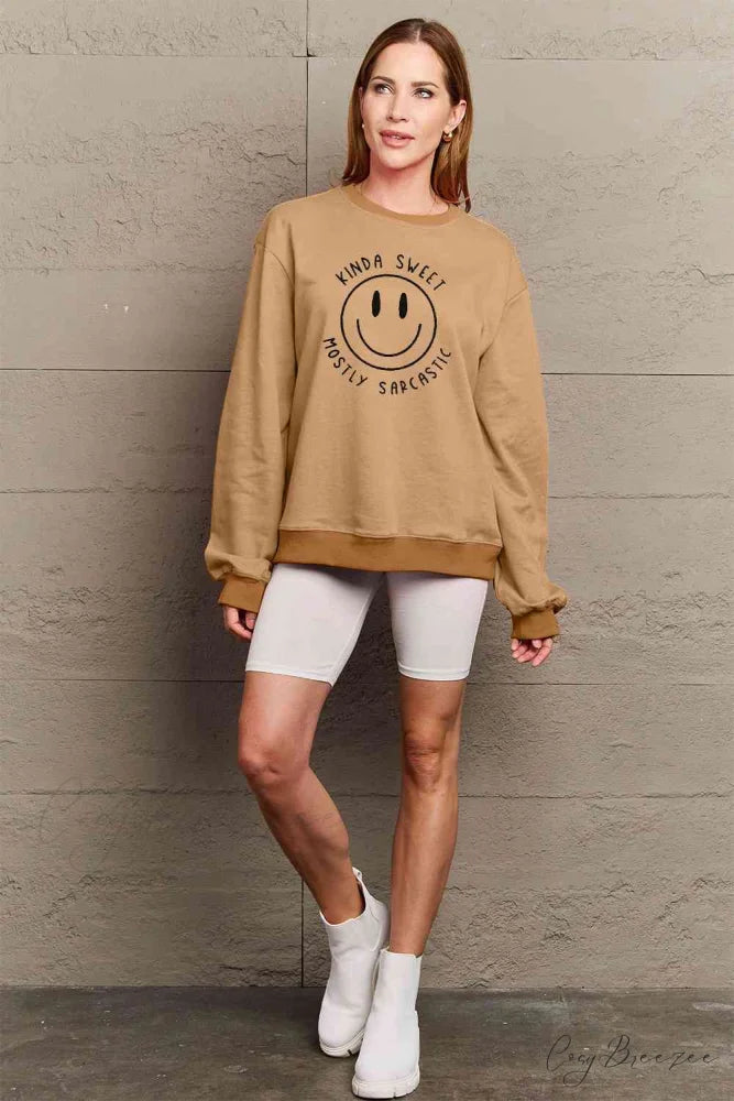 Size Full Face - Smiling Simply Graphic Sweatshirt Love