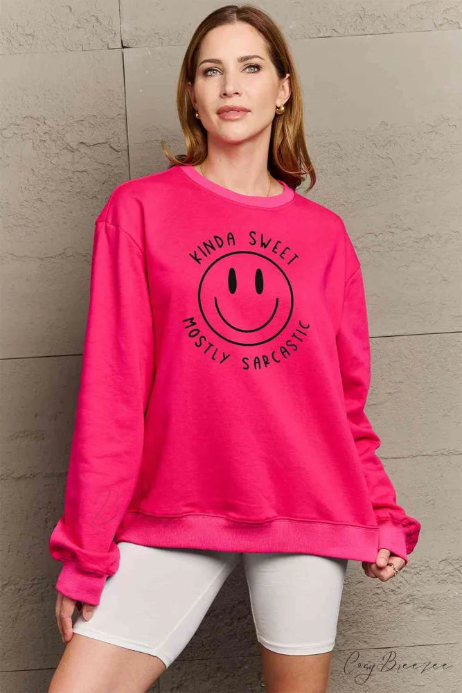 Size Full Face - Smiling Simply Graphic Sweatshirt Love Hot Pink / S