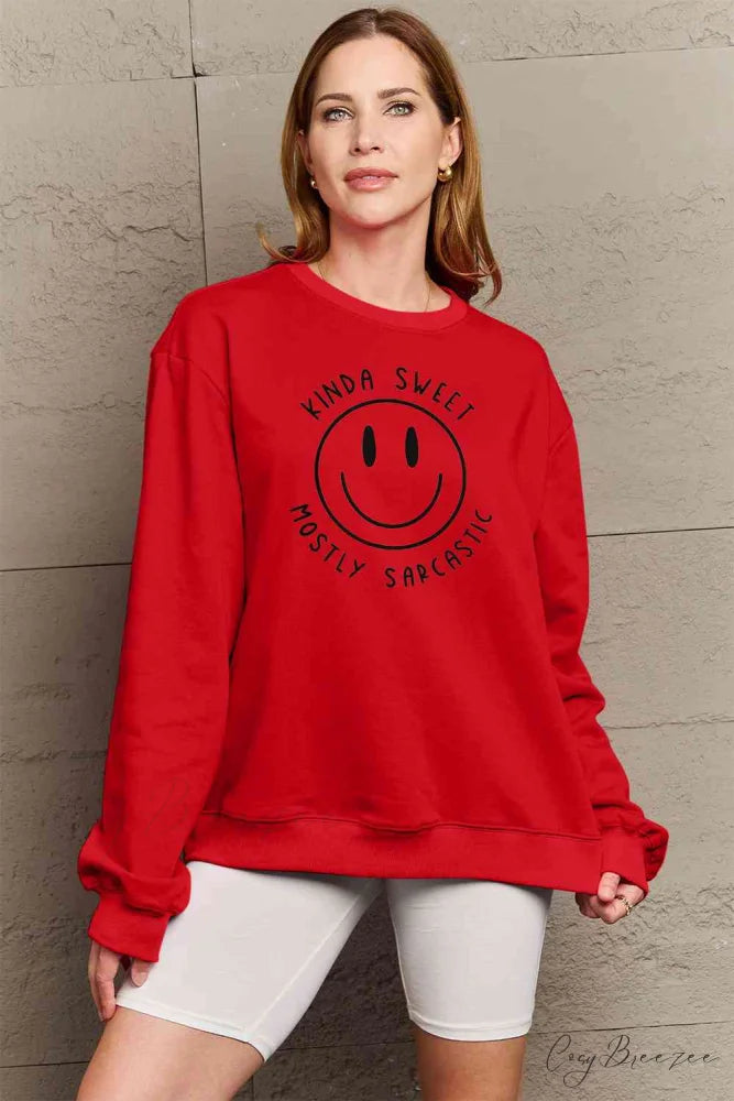 Size Full Face - Smiling Simply Graphic Sweatshirt Love Red / S