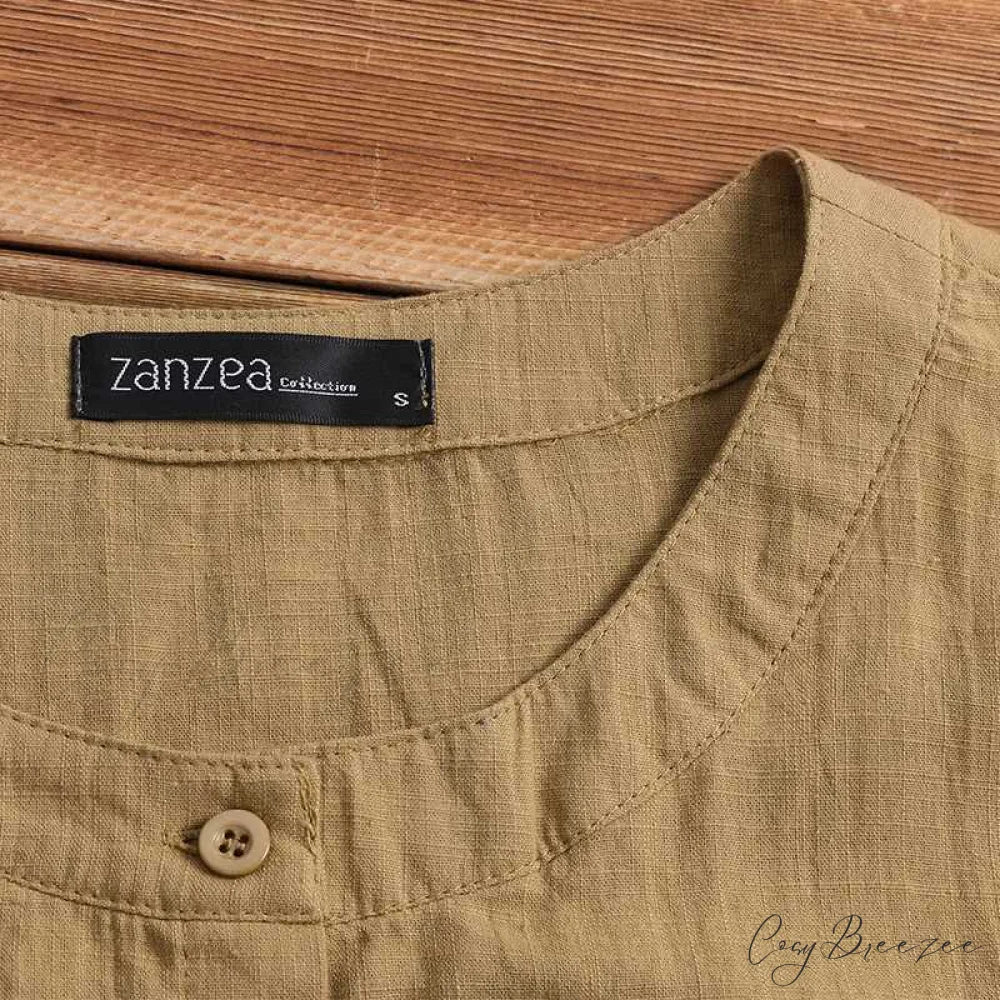 Size Long Arm Vintage Casual Cardigans Women’s Tunic Plus Cotton Button Blouse Tops