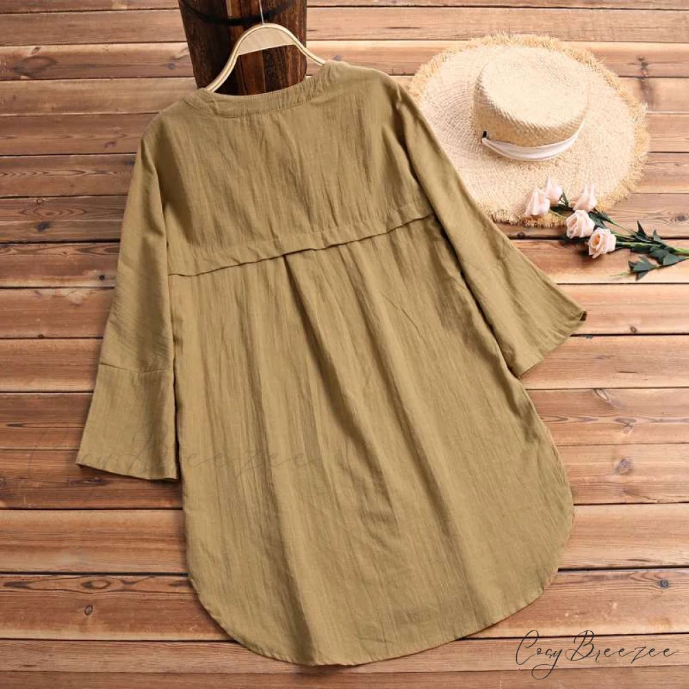 Size Long Arm Vintage Casual Cardigans Women’s Tunic Plus Cotton Button Blouse Tops