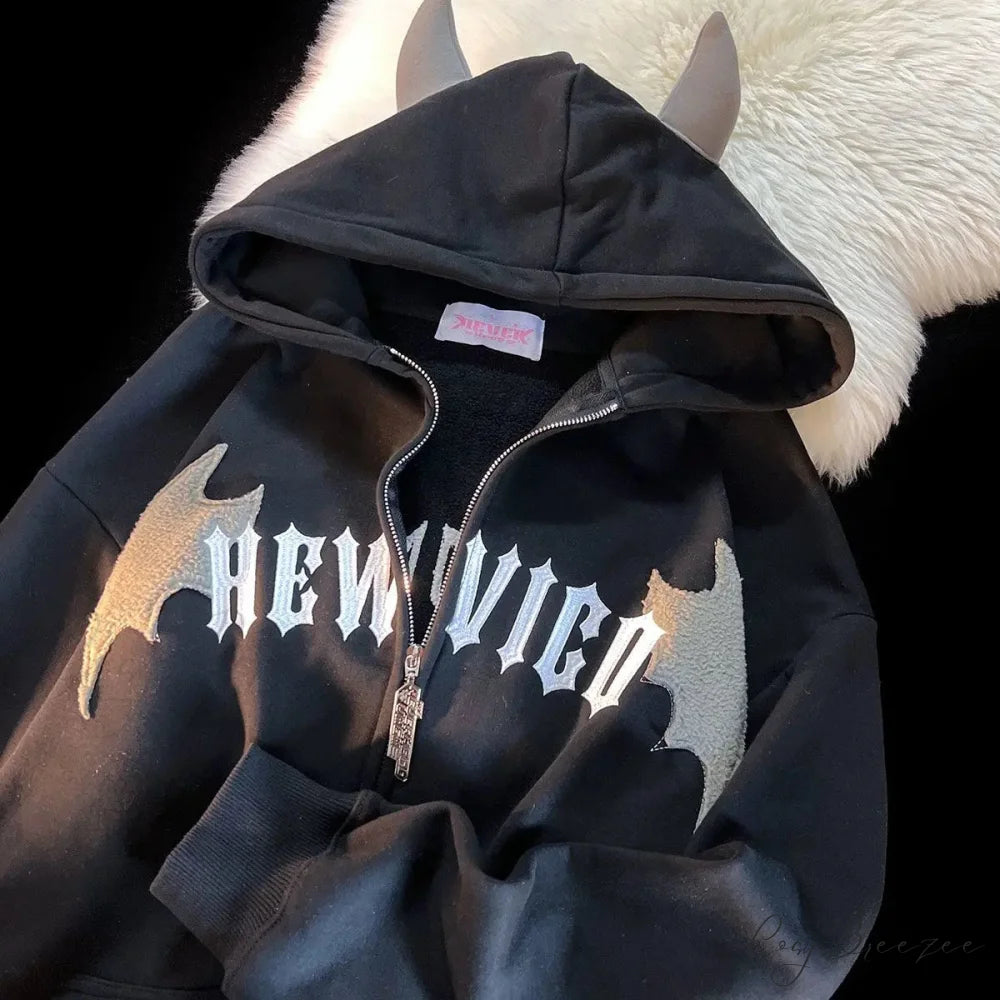 Skeleton Printed Zipper Hoodie black 2 / M hoodies-241228