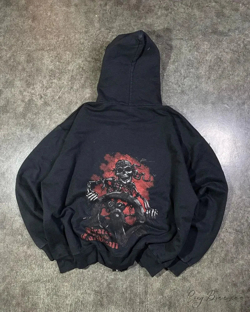 Skeleton Printed Zipper Hoodie hoodies-241228