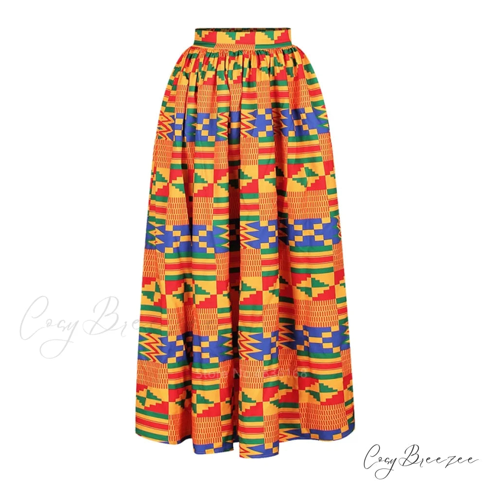 Skirt Top Vintage Africa and Elegant Women High Slit Piece Slash-neck with featuring Blouse Gown Sleeveless National