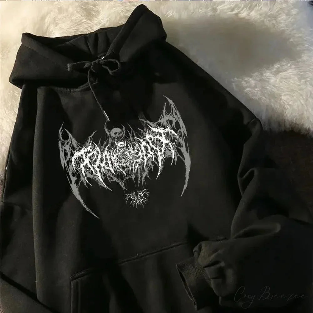 Skull Graphic Long Sleeve Hoodie Black / S hoodies-241228