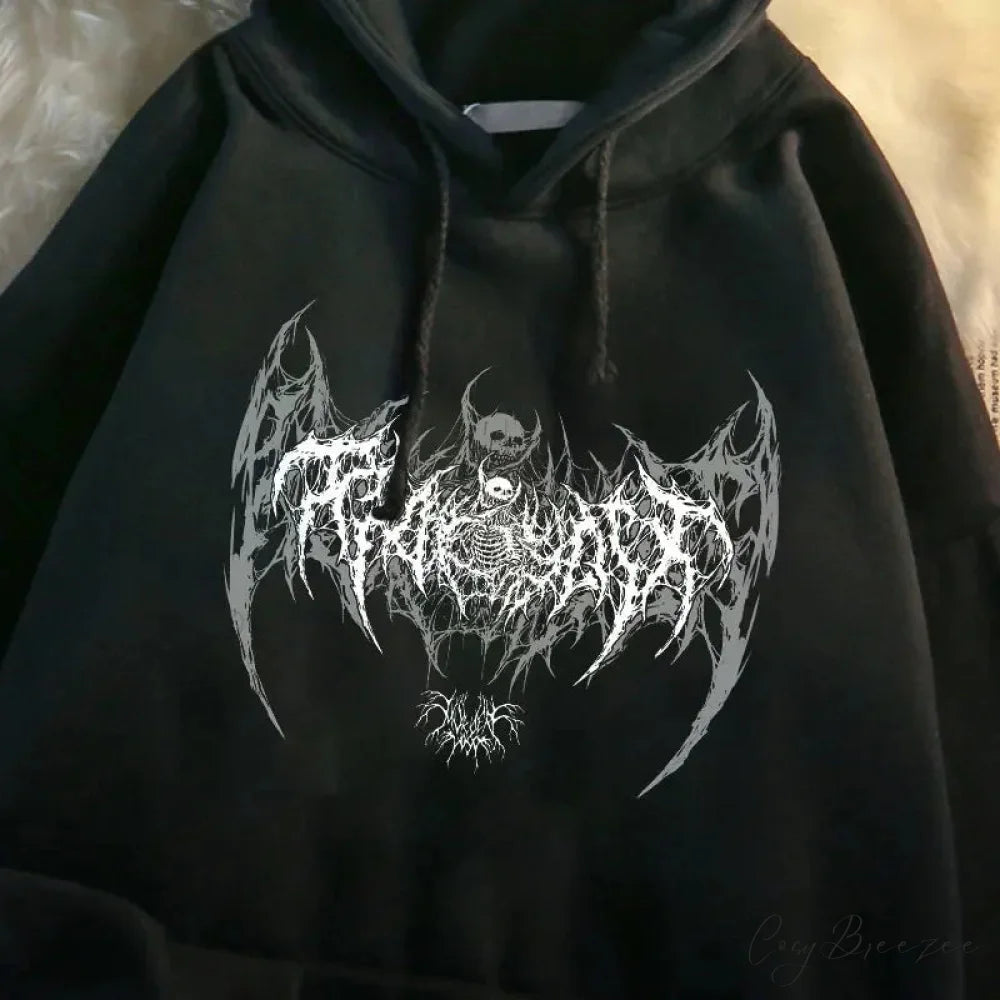Skull Graphic Long Sleeve Hoodie Dark / S hoodies-241228