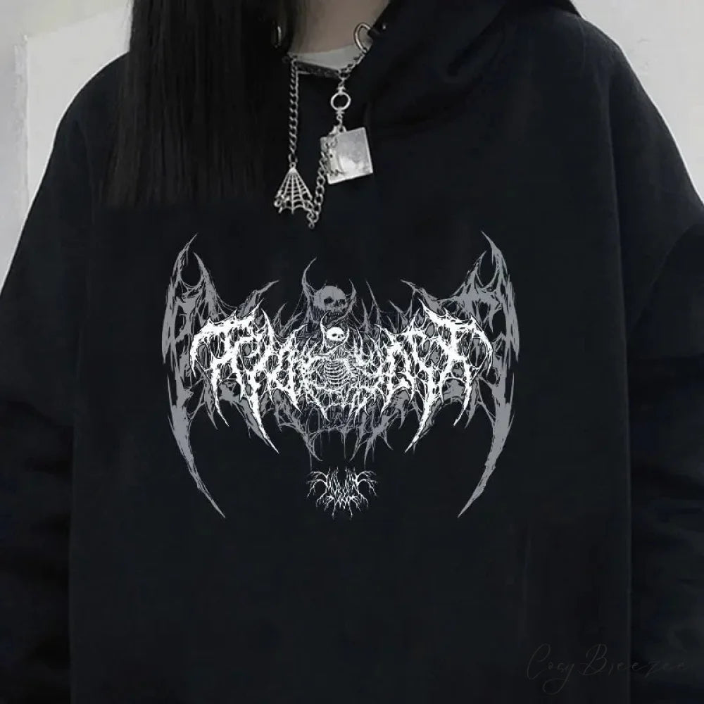 Skull Graphic Long Sleeve Hoodie hoodies-241228