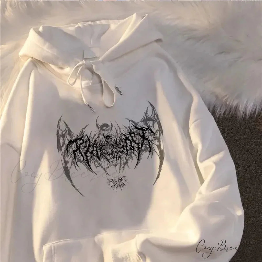 Skull Graphic Long Sleeve Hoodie White / S hoodies-241228
